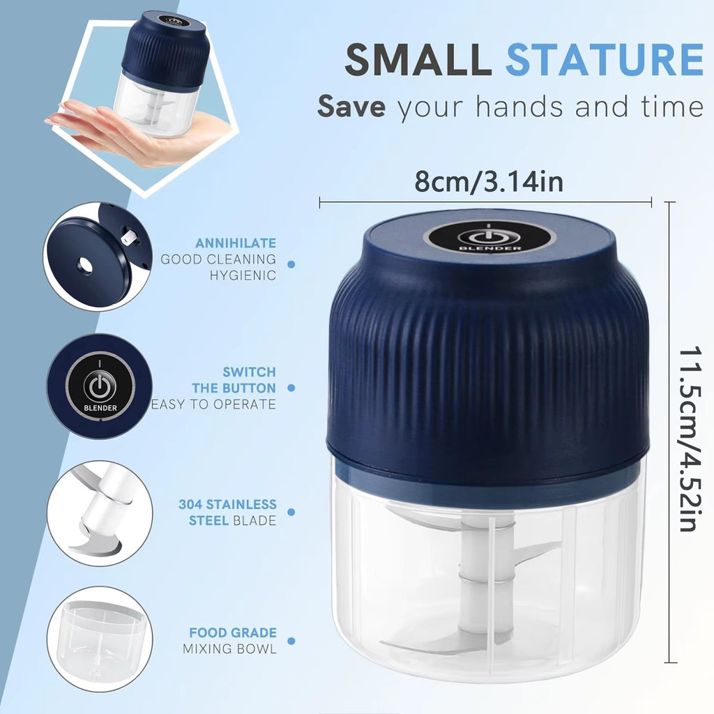 250ml Mini Wireless USB Rechargeable Electric Food Chopper for garlic, onions, herbs and vegetables with compact cordless kitchen gadget design