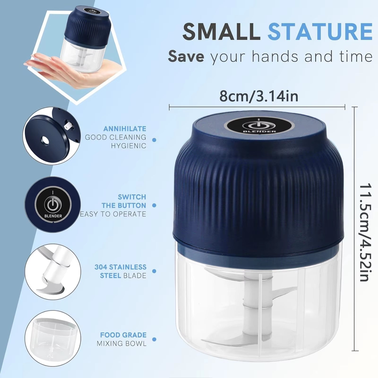 250ml Mini Wireless USB Rechargeable Electric Food Chopper for garlic, onions, herbs and vegetables with compact cordless kitchen gadget design