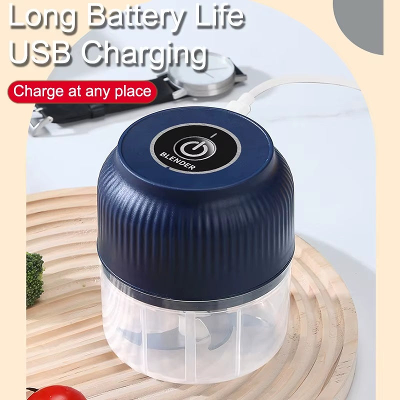 250ml Mini Wireless USB Rechargeable Electric Food Chopper charging via USB cable, featuring long battery life and portable cordless design for kitchen food preparation