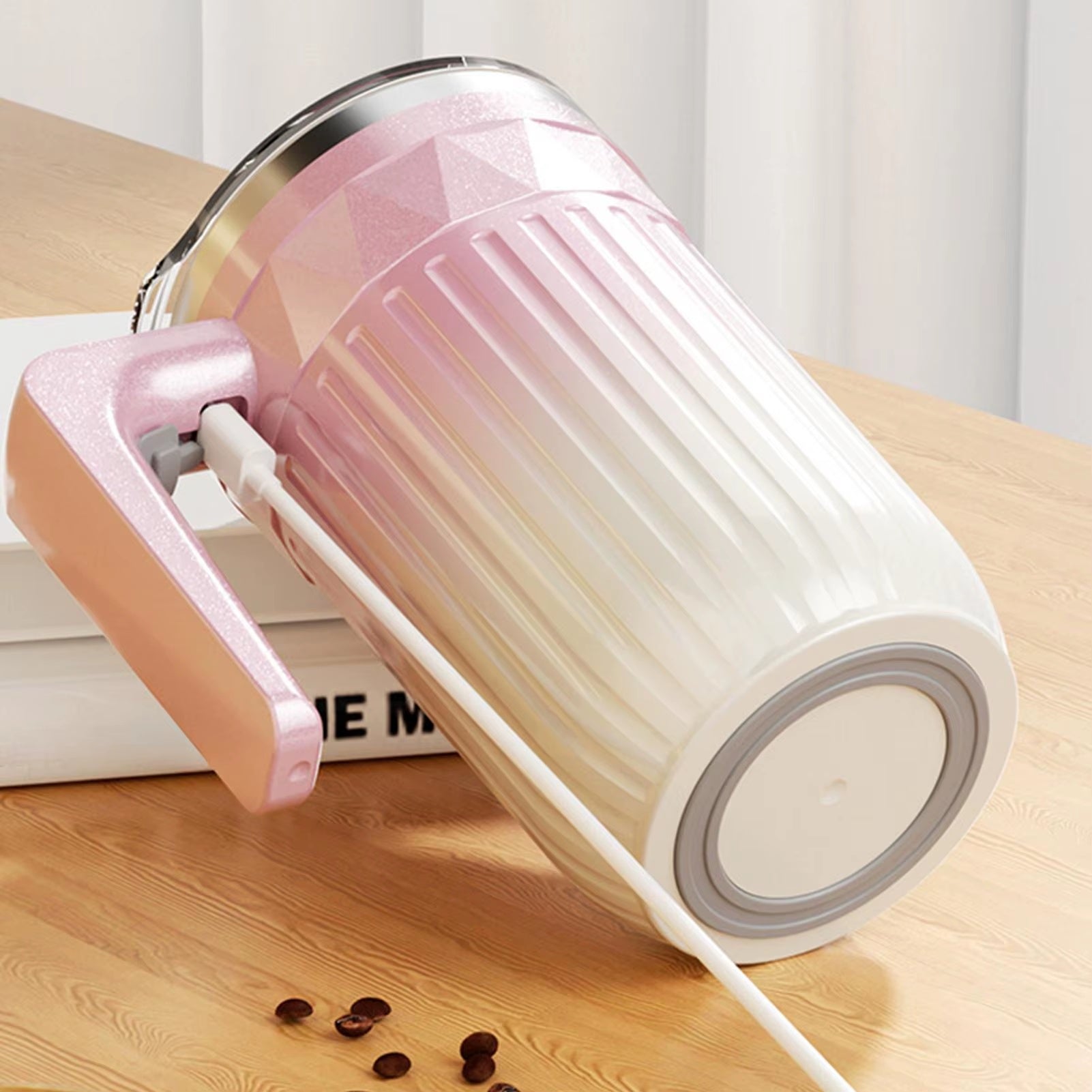 Rechargeable smart temperature display mug with USB charging port integrated into the handle, designed to keep beverages warm and monitor drink temperature.